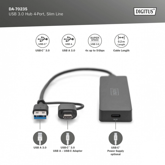 USB Hub 3.0 4-portový SlimLine