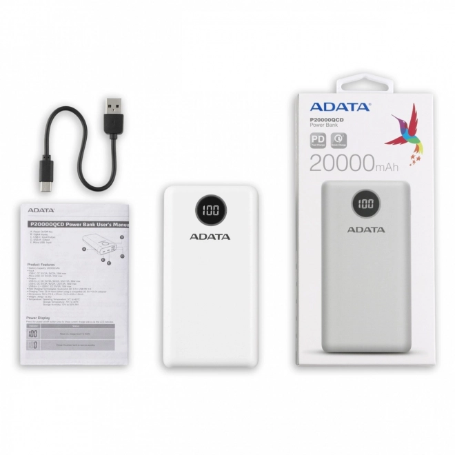 Biela powerbanka ADATA 20000 mAh QC/PD