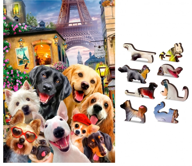 Drevené puzzle šteňatá v Paríži 2v1