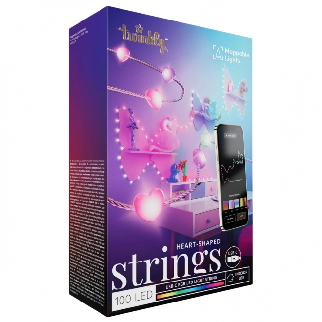 Inteligentné dekoratívne lampy Twinkly Candies USB-C 100 LED RGB srdcia