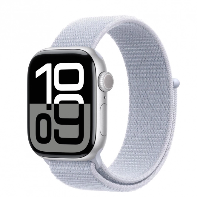 Smart hodinky Apple Watch Series 10 GPS s hliníkovým púzdrom striebornej farby a športovým remienkom farby modrého oblaku