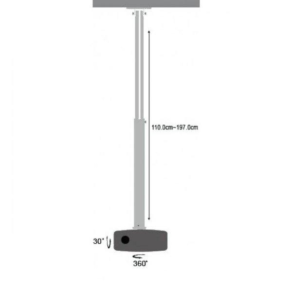 Stropný držiak na projektor nastaviteľný 110-190cm 15kg strieborný