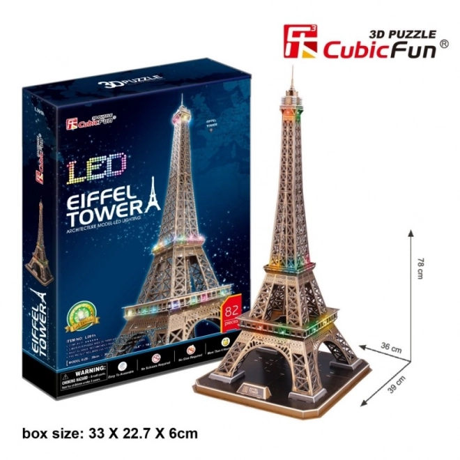 Svietiace 3D puzzle Eiffelova veža - 84 dielikov