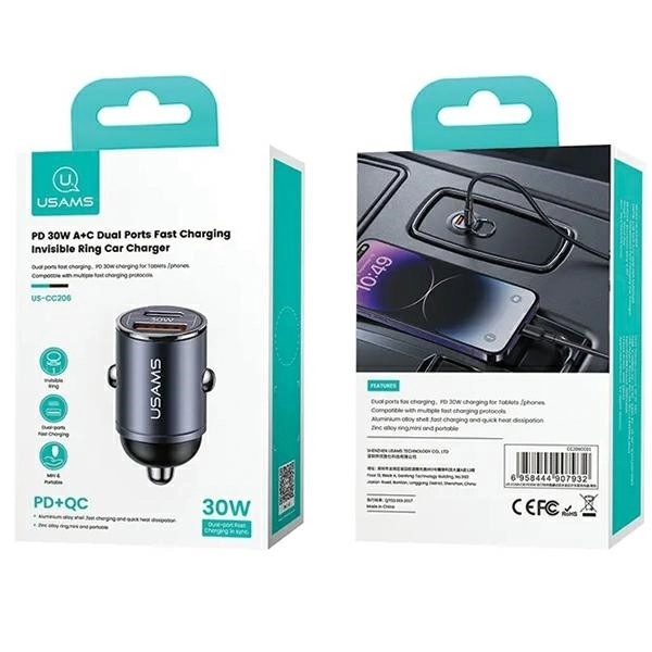 Autonabíjačka 30W 1xUSB+1xUSB-C Fast Charge