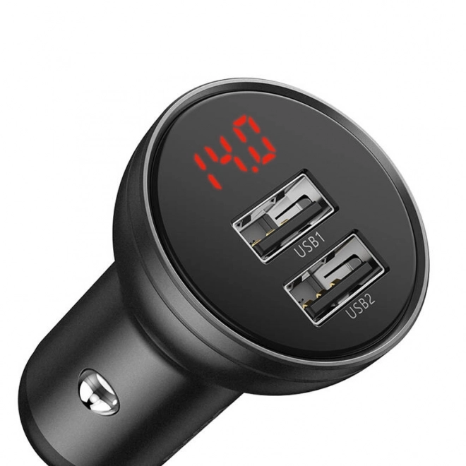 Auto nabíjačka Baseus s displejom, 2x USB, 4,8A, 24W (šedá)