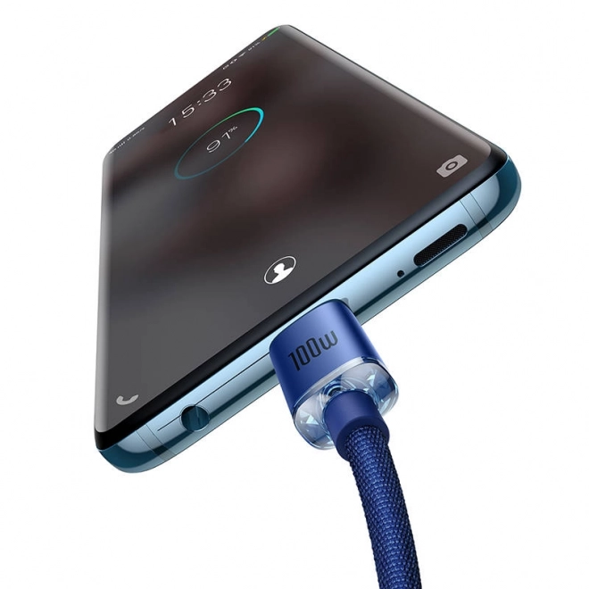 Baseus Crystal Shine kábel USB-C na USB-C 100 W 1,2 m Modrý