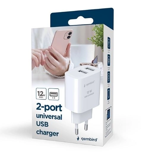 Univerzálna USB nabíjačka 2-portová 2.4A biela