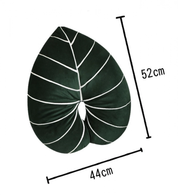 Plyšový dekoratívny vankúš v tvare listu