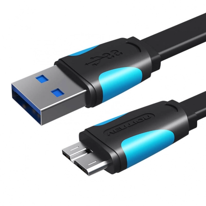 Plochý USB 3.0 A na Micro-B kábel Vention čierny