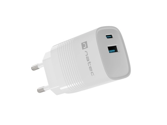 Natec Ribera GaN USB nabíjačka s 1x USB-A a 1x USB-C 30W biela