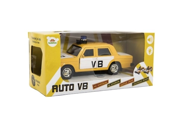 Policajné auto VB kov/plast 12 cm vysúvacie na batérie so svetlom, zvukom v krabici 15x7x7 cm