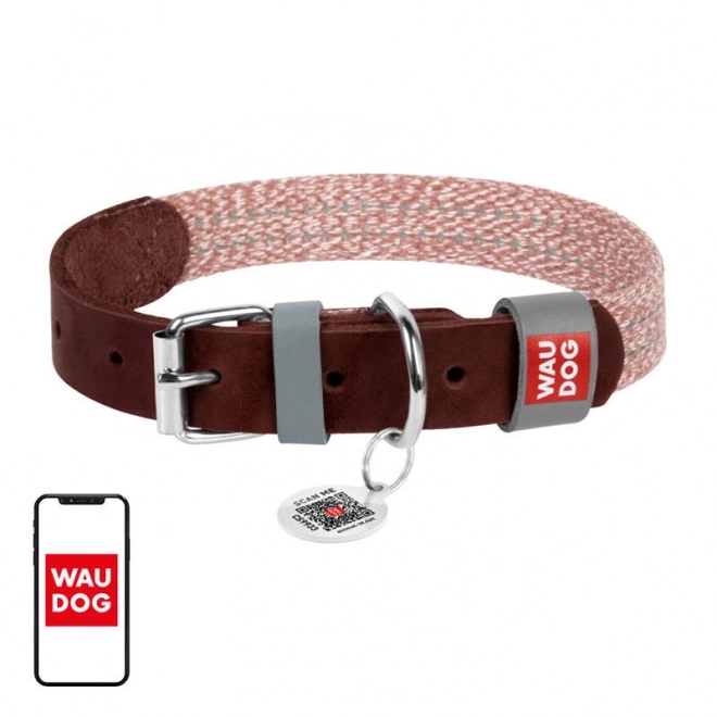 Obojok pre psy z prírodnej kože a recyklovaného materiálu s QR kódom Waudog veľkosť S, šírka 15 mm, hnedá
