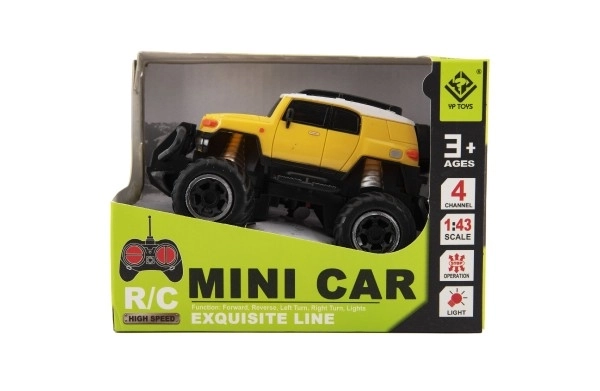 Autíčko RC mini SUV plastové 14cm 27MHz auto na diaľkové ovládanie na batérie. 2 farby v krabici 16x12x10 – Žltá