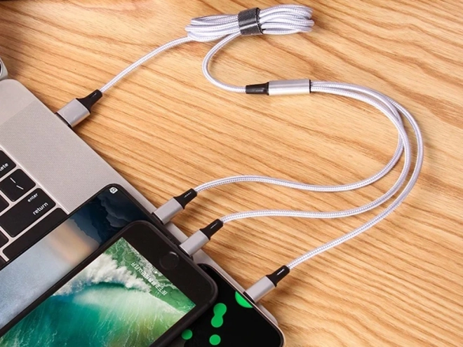 3v1 usb kábel pre telefón lightning kábel iphone micro usb typ-c 1,2 m – Biela