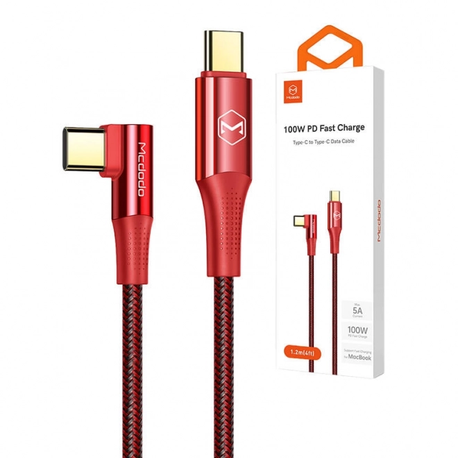 Kábel USB-C na USB-C Mcdodo 100W 90 stupňov 1,2 m červený