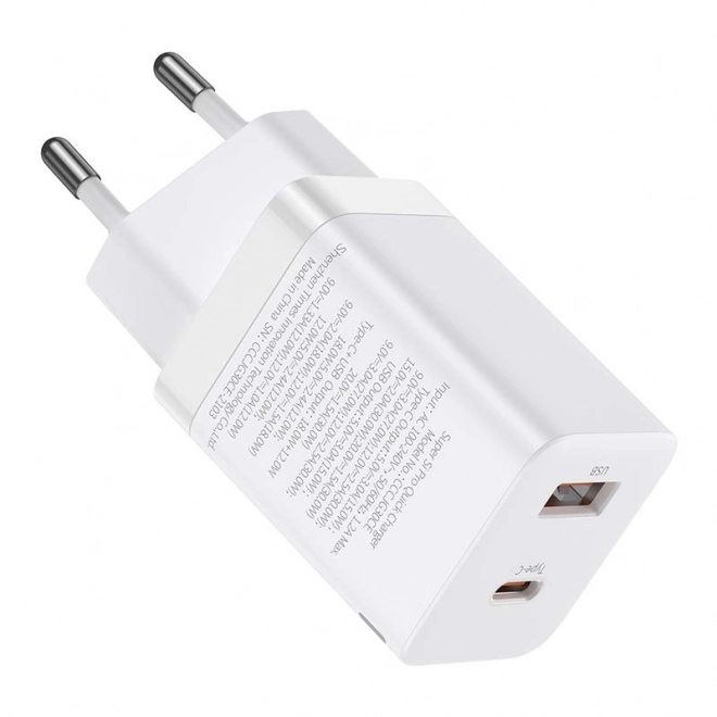 Rýchlonabíjačka Baseus Super Si Pro USB + USB-C 30 W (biela)