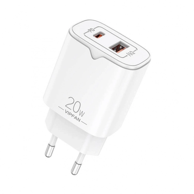 Nabíjačka Vipfan E08 s USB + USB-C, 20W PD a QC 3.0