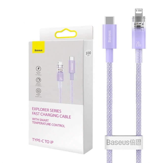 Rýchlonabíjací kábel Baseus USB-C na Lightning Explorer Series 2m, 20W fialový