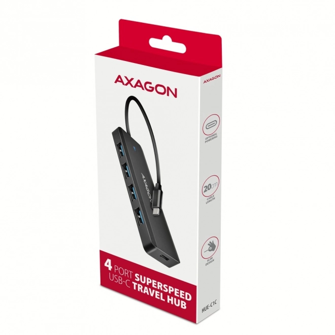 Cestovný USB hub Axagon HUE na 4 porty s napájaním USB-C