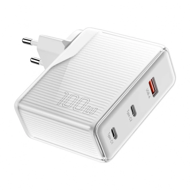 Essager nabíjačka GaN 100W s 2x USB-C a USB-A biela