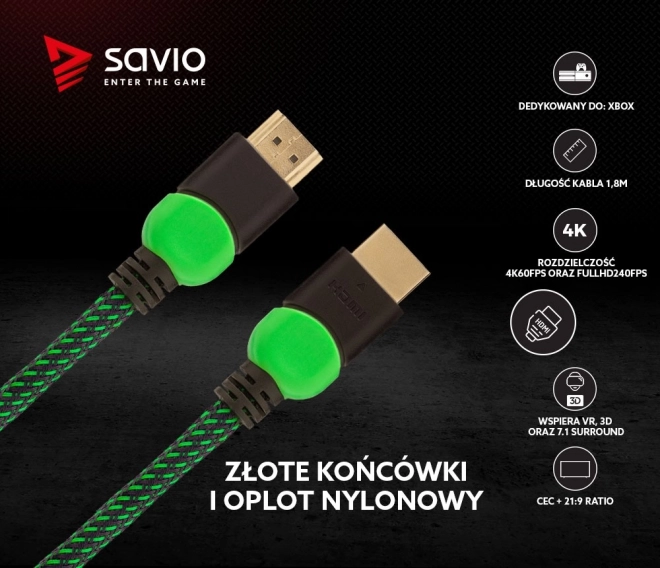 Kábel HDMI 2.0 zeleno-čierny 1,8m