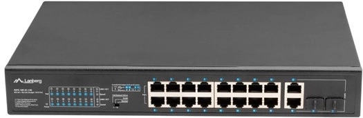 Neriadený PoE+ switch 16× Fast Ethernet s 2× Combo Gigabit uplink, rack 19", 150 W