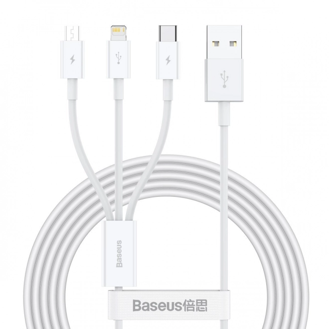 Kabel USB 3v1 Baseus Superior serija USB na micro USB / USB-C / Lightning 3,5 A 1,2 m Biela