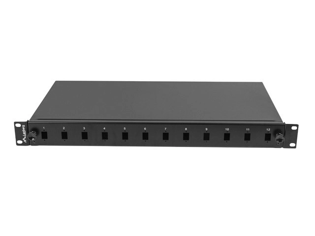 Optická prepájacia skrinka 12XSC simplex/12XLC duplex rack 19 1U čierna + príslušenstvo