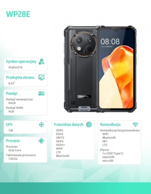 Odolný smartfón 4G s veľkou pamäťou vo farbe čierna