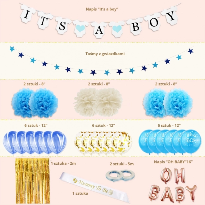 Sada balónov a rekvizít na Baby Shower - It's a Boy