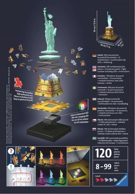 Svietiace 3D puzzle Socha Slobody Nočná edícia 108 dielikov