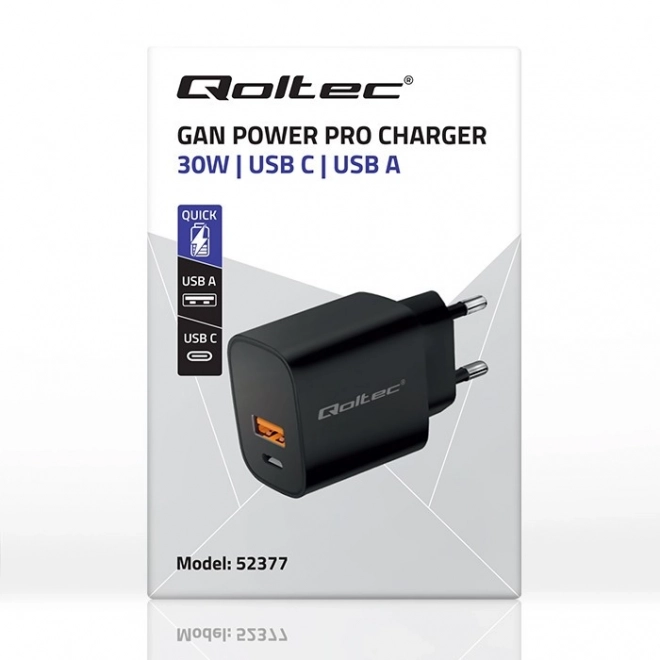 Čierna rýchlonabíjačka GaN Power Pro 30W s USB-C a USB portom