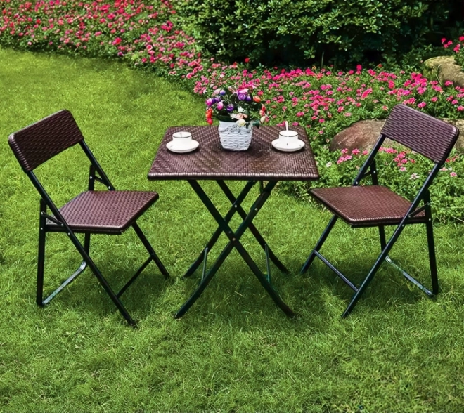 ModernHome Skladací záhradný stolík 62 cm ratanový