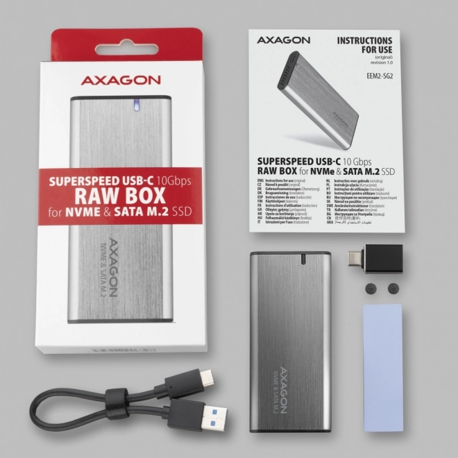 Univerzálna externá hliníková skrinka USB-C 3.2 Gen 2 pre M.2 NVMe a SATA SSD