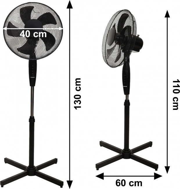 Stojací podlahový ventilátor – 3 režimy, 5 lopatiek, čierny