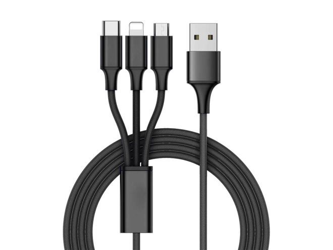 3v1 usb kábel pre telefón lightning kábel iphone micro usb typ-c 1,2 m – Čierna