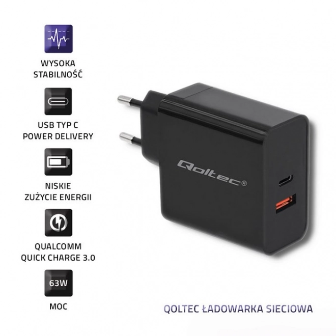 Nabíjačka Qoltec 63W s Power Delivery a Quick Charge