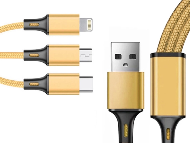 3v1 usb kábel pre telefón lightning kábel iphone micro usb typ-c 1,2 m – Žltá