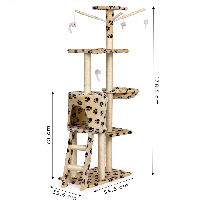 Škrabadlo pre mačky, domček, strom, posteľ, 138 cm XL, tlapky