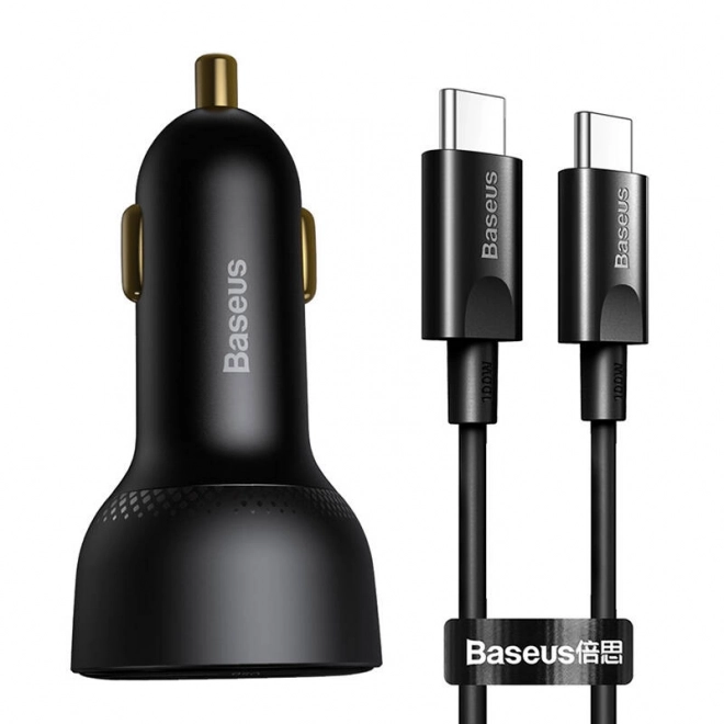 Nabíjačka do auta s displejom Baseus Superme USB, USB-C 100W čierna + kábel USB-C