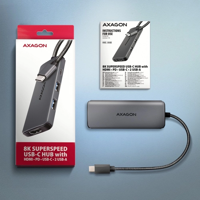 Axagon univerzálny usb-c rozbočovač s 8K hdmi