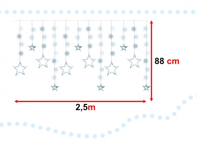 LED prívesok studenej bielej farby s dvoma typmi hviezd - 2,5 m, 138 LED diód