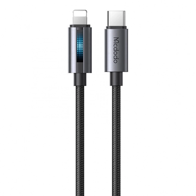 Nabíjací kábel USB-C na Lightning s LED svetlom 36W 1.2m čierny