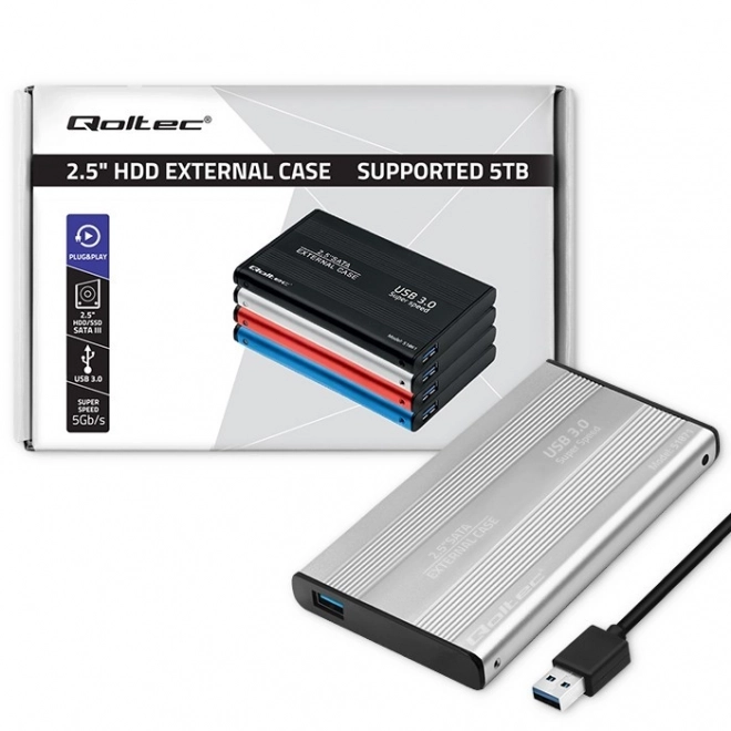Strieborné puzdro na disky HDD SSD 2.5" SATA3 USB 3.0
