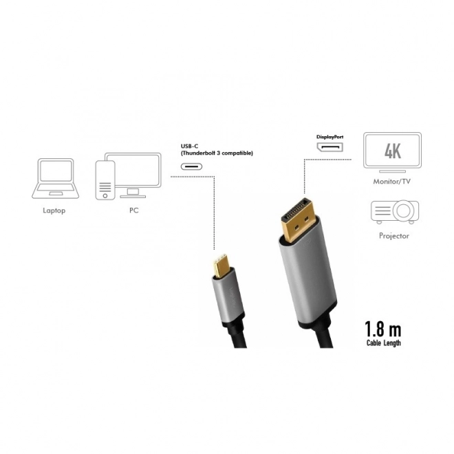 Kábel USB-C na DP 4K 60Hz alumíniový 1,8m