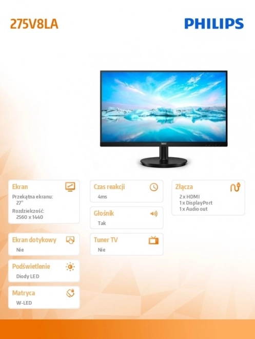 Monitor Philips 27 palcov VA HDMIx2 DP reproduktory