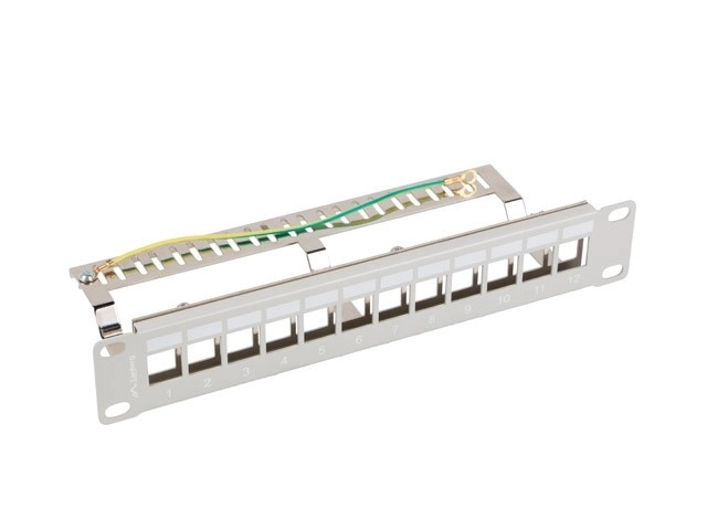 Patch panel 12 portový s organizérom pre keystone moduly v sivej farbe