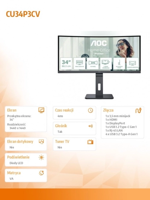 Zakrivený monitor AOC CU34P3CV 34" 100Hz VA