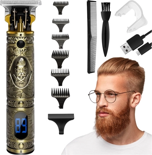 Zlatý zastrihávač vlasov a fúzov 4v1 SOULIMA s LCD displejom