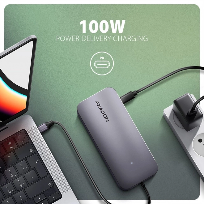 Wieloportový hub 6v1 AXAGON s HDMI, NVMe SSD, USB, SD čítačkou a napájaním